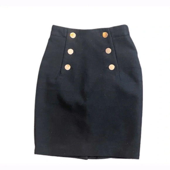 H&M Dresses & Skirts - H&M black midi pencil skirt military style rose gold buttons stretch size XS